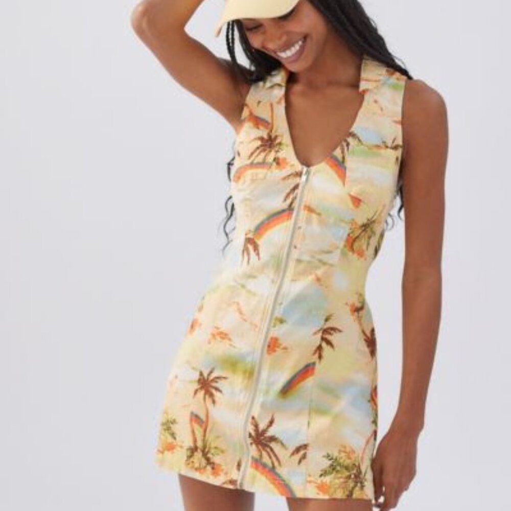 UO Freya Linen Collared Mini Dress